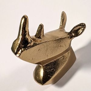 Gold tone metal rhino rhinoceros wall hook hanger